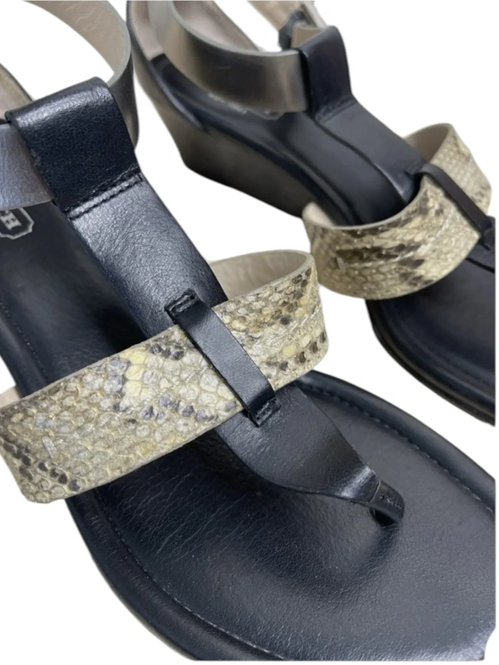 COACH Vachetta Velvet Wedge Thong Sandals with Snakeskin T-Strap Size 8 -- NWOB